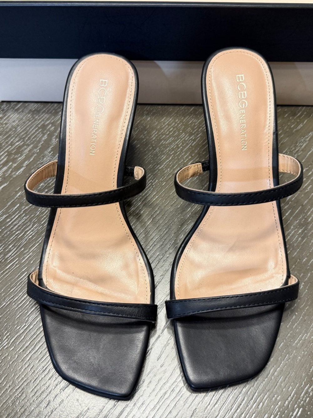 BCBGMaxAzria Black Minimal Strappy Square-Toe Mules - Picture 3 of 7